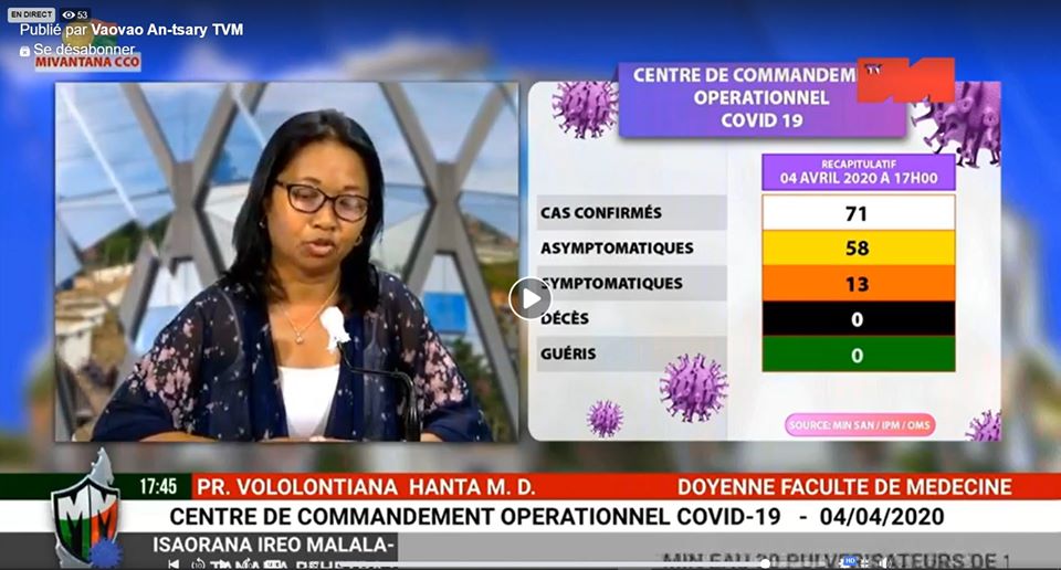 MADAGASIKARA MIATRIKA NY CORONAVIRUS Pr VOLOLONTIANA Hanta Marie Danielle 04.04.2020