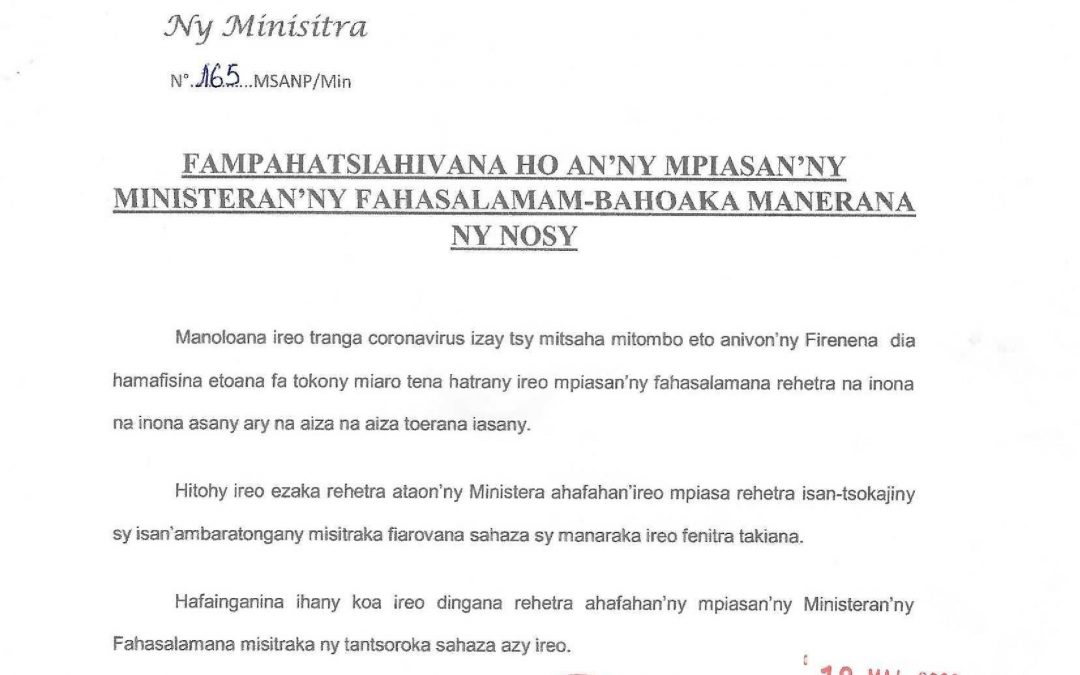 Fampatsiahivana ho an’ireo mpiasan’ny Ministeran’ny Fahasalamam-bahoaka manerana ny Nosy