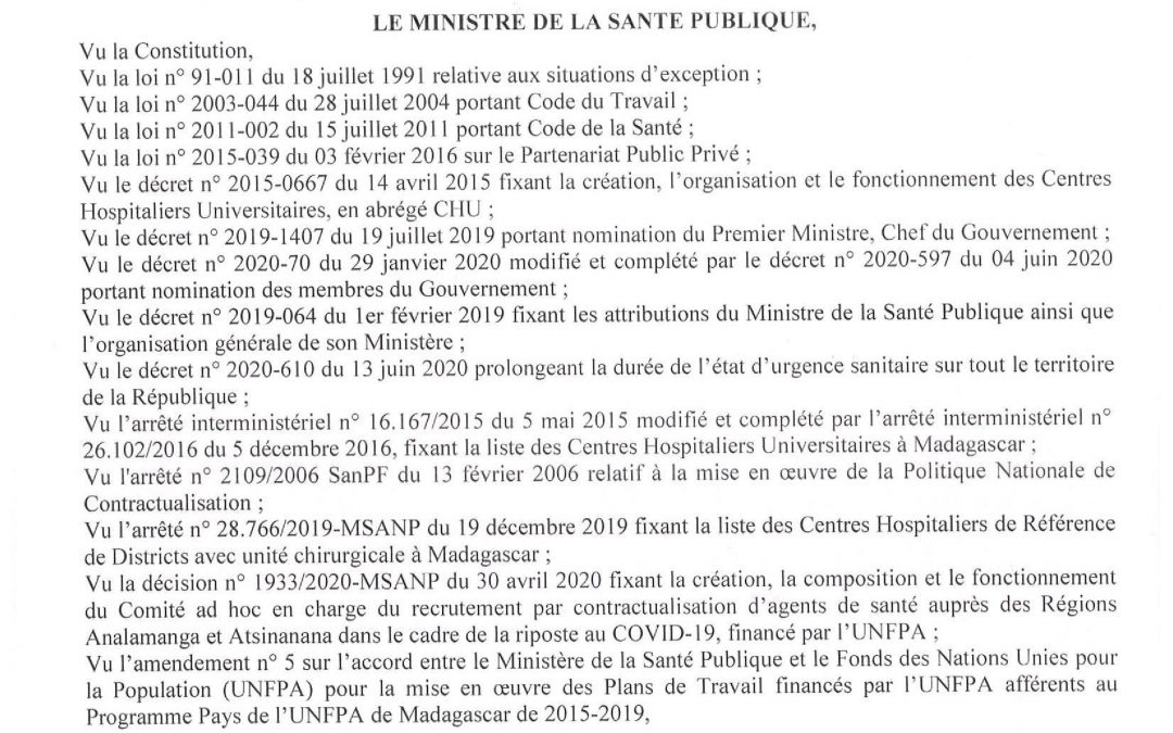 Appels à candidature recrutement par contractualisation de 04 (quatre) agents d’appui pour Analamanga, riposte COVID-19 UNFPA